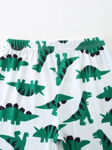 Short pour enfant en coton avec imprimé dinosaures verts et taille élastique
