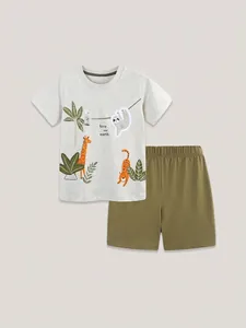 Boys Summer Short Sleeve T-Shirt And Shorts Cartoon Animal Print Cotton Toddler Kids Casual Breathable Daily Clothing Outfit