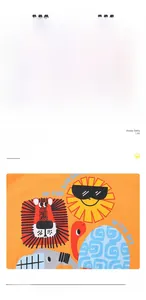 Detail of vibrant orange kids t-shirt with sunshine lion print and smooth round neck