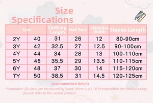 Size chart for girls' cotton T-shirt showing length, chest, and height measurements