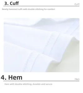 Detail of double-stitched cuff and hem on white cotton t-shirt with flat knit texture