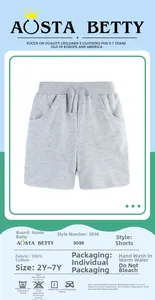 Detail view of grey 100% cotton boys shorts with elastic drawstring waist for kids