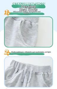 Detail showing elastic ribbed waistband and side pockets of grey knit joggers for boys