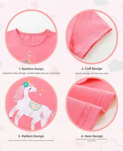 Dettagli della t-shirt in cotone con stampa unicorno, cuciture rinforzate e girocollo