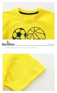 Détails du col côtelé doux et des coutures de manches sur le t-shirt en coton enfant