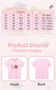 Detaillierte Größentabelle für das rosa Mädchen T-Shirt Set mit Cartoon-Print