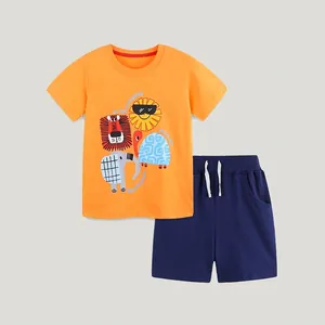 Boys Summer Cotton Clothing Outfit Cartoon Animal Print Short Sleeve Top And Shorts Casual Kids Clothes