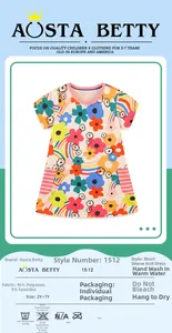 Detailed fabric chart showing colorful floral and rainbow print on girls cotton dress