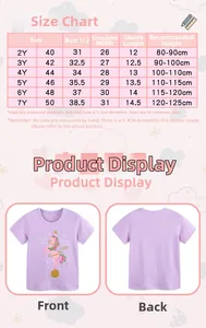Tabella delle taglie dettagliata per t-shirt da bambina in cotone con unicorno