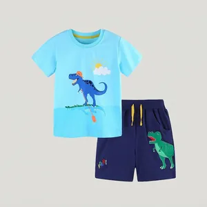 Ensemble Manches Courtes en Coton pour Garçons T-Shirt Imprimé Dinosaure et Short à Cordon de Serrage Tenue Été