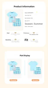 Detail of 100% cotton blue shark t-shirt and plaid shorts set for boys size 2Y-7Y
