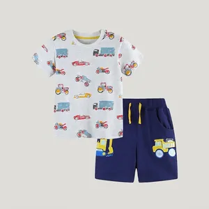 Jongens Casual Katoen Auto Print Zomer Korte Mouw Top En Shorts Kleding Outfit Voor Kinderen Peuter Mode T-Shirt Broek