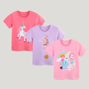 Maglietta a Manica Corta da Ragazza 100% Cotone Stampa Unicorno Arcobaleno Casual Morbida Estate Girocollo Top Bambini
