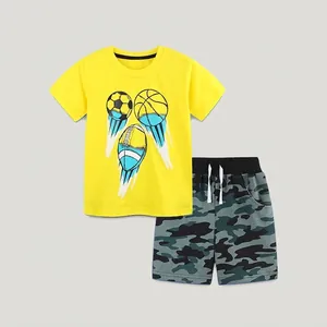 Ensemble T-Shirt en Coton d'Été pour Garçons et Short Camouflage Imprimé Ballon de Sport Tenue pour Enfants 2-7 Ans