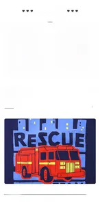 Detail of navy blue cotton t-shirt with fire truck rescue team print and rib neck