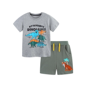 Ensemble d'été en coton pour garçon avec T-shirt dinosaure gris et short vert à cordon