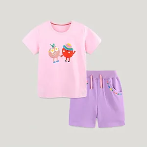 Baumwolle Mädchen Sommer Bekleidungsset Cartoon Frucht Print Kurzarm T-Shirt Mit Blumen Bestickt Shorts Lässig Kinder Outfits