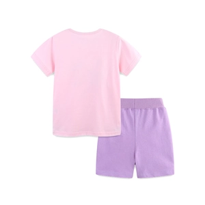 Sommer-Set für Mädchen: Rosa Kurzarm-T-Shirt und lila Shorts aus weicher Baumwolle