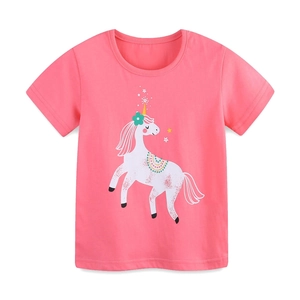 T-shirt da bambina in cotone a maniche corte con simpatica stampa di unicorno rosa sul davanti