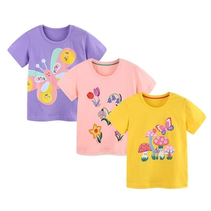 Lot de trois t-shirts pour filles en coton avec motifs papillon et fleurs aux couleurs vives