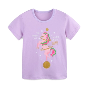 T-shirt da bambina in cotone lavanda con grafica di unicorno rosa e citazione ispiratrice