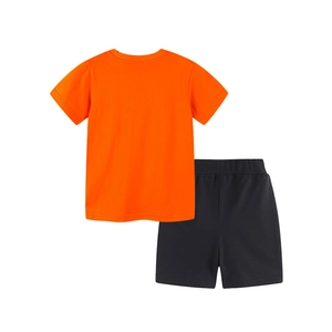 Kids orange short sleeve t-shirt and black shorts sports set in soft cotton fabric