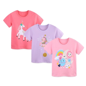 Set di tre magliette per bambina in cotone con vivaci stampe a cartoni animati
