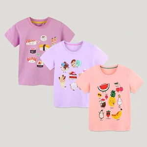 Girls Cotton Short Sleeve T-Shirt Cartoon Sushi Fruit Dessert Pattern Summer Crew Neck Casual Top For Kids