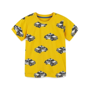 T-shirt pour enfants en coton jaune avec imprimés de voitures de police de dessin animé