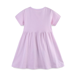 Short-sleeved lavender girls' princess dress with high waist and cartoon print pattern