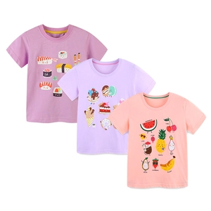 Three-pack girls cotton t-shirts with cartoon sushi, dessert and fruit prints