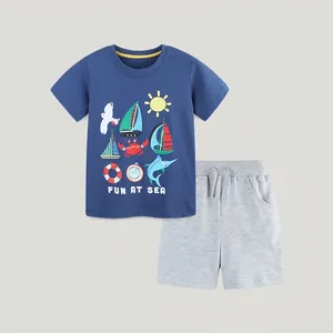 Jungen Baumwolle Nautisch Cartoon Druck Kurzarm T-Shirt Und Shorts Sommer Atmungsaktive Kleinkinder Kinder Mode Kleidung