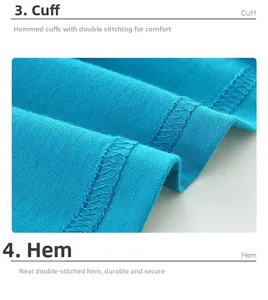 Gros plan détaillé des poignets et de l'ourlet en coton bleu avec double couture