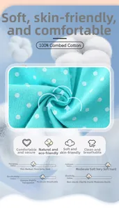 Gros plan sur tissu 100% coton peigné à pois blancs sur robe bleue pour fille