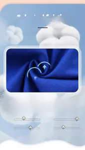 Detailed view of dark blue 100% combed cotton fabric showing soft texture and breathability