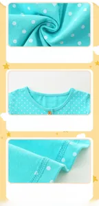 Détail de la robe tricotée pour fille avec motif à pois bleu Tiffany et encolure extensible