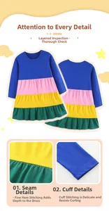 Detail of color-block knit dress showing neat stitching and anti-roll cuffs
