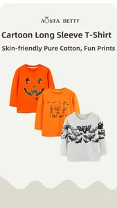 T-shirts d'Halloween à manches longues pour enfants avec motifs citrouille et chauve-souris