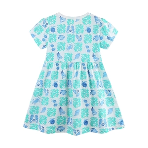 Abito estivo da bambina con stampe di tartarughe marine e coralli su cotone bianco