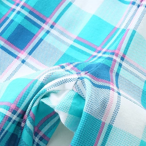 Blue and white plaid cotton shorts set for boys with subtle pink stripe detailing