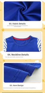 Detail view of striped knit neckline and soft blue fabric texture of children's dress