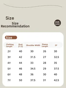 Size chart for boys' long-sleeve cotton T-shirt with measurements for ages 2Y to 7Y