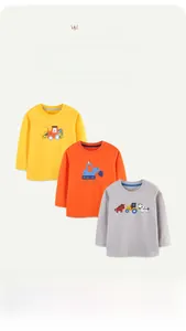 Trois t-shirts manches longues pour enfants en coton avec motifs de véhicules