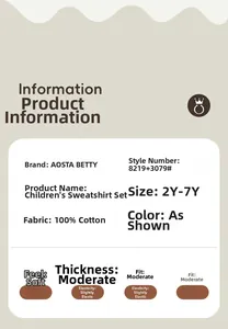 Detailed size and material information card for 100% cotton elk boy clothing set