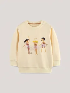 Girls Long Sleeve Cotton Sweatshirt Cute Ballerina Girl Print Crew Neck Pullover Casual Autumn Children Sportswear Top