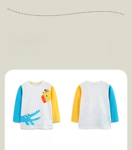 Front and back views of a kids' long-sleeve tee with crocodile and giraffe prints