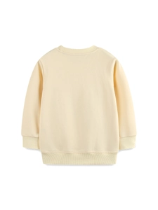 Classic cream kids round neck sweatshirt with ribbed cuffs and hem on white background