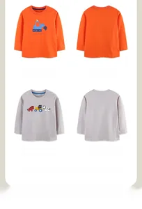 Détail de t-shirts à manches longues en coton avec motifs camion et ferme