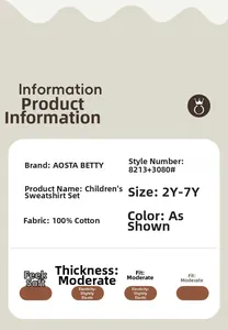 Guide des tailles et détails du tissu en coton pour ensemble sweat-shirt garçon