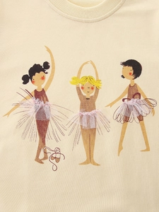 Girls beige cotton sweatshirt with ballet dancer print and pink 3D mesh tutu detail